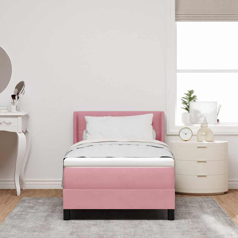 Pat cu arcuri cu headboard Manual Roz 200 x 100 cm Catifea