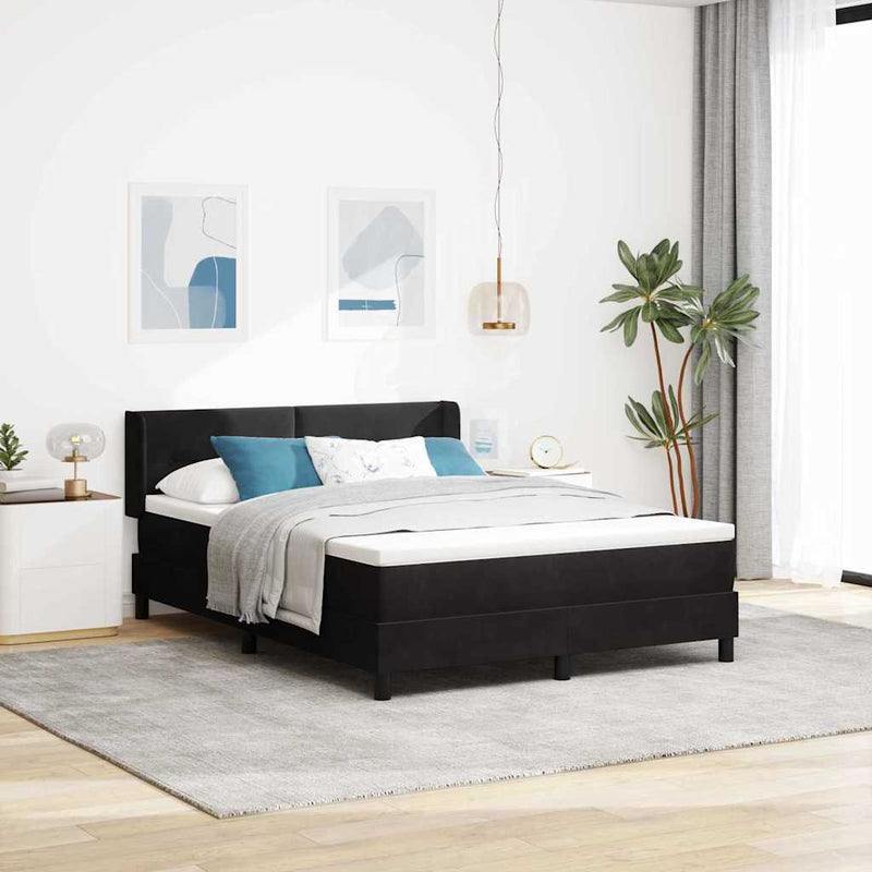 Pat cu arcuri cu headboard Manual Negru 190 x 140 cm Catifea