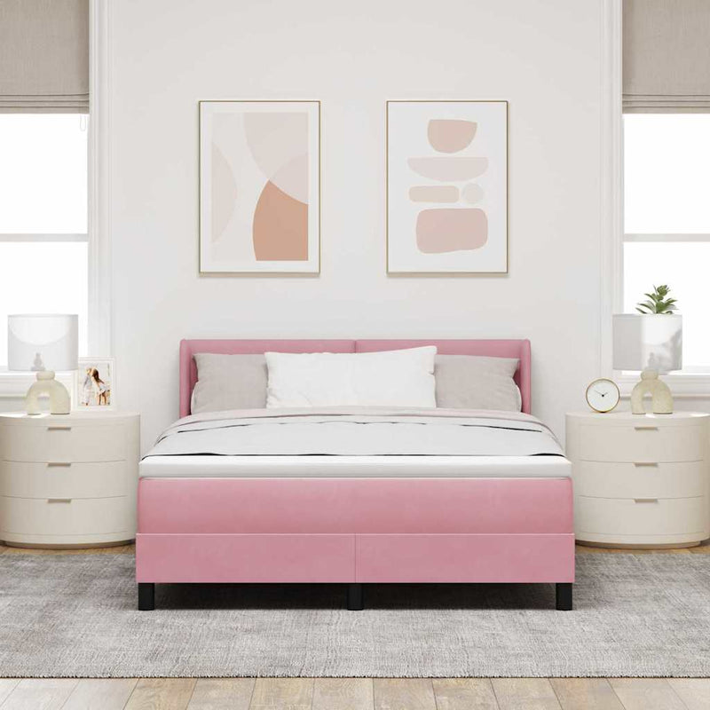 Pat cu arcuri cu headboard Manual Roz 190 x 140 cm Catifea