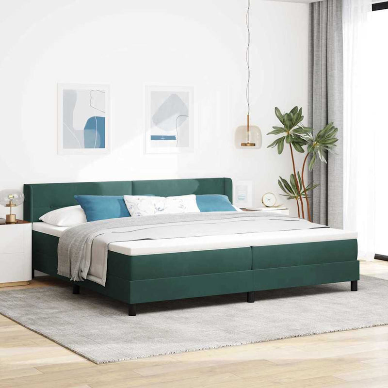 Pat cu arcuri cu headboard Verde închis 200 x 200 cm Catifea