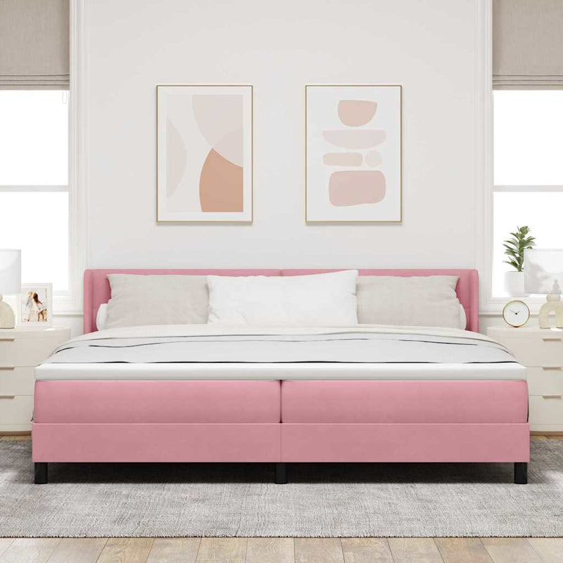 Pat cu arcuri cu headboard Manual Roz 200 x 200 cm Catifea