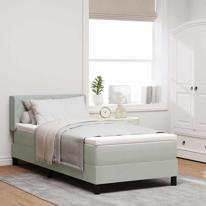Pat cu arcuri cu headboard Gri deschis 190 x 90 cm Catifea