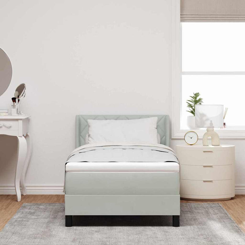 Pat cu arcuri cu headboard Gri deschis 200 x 90 cm Catifea