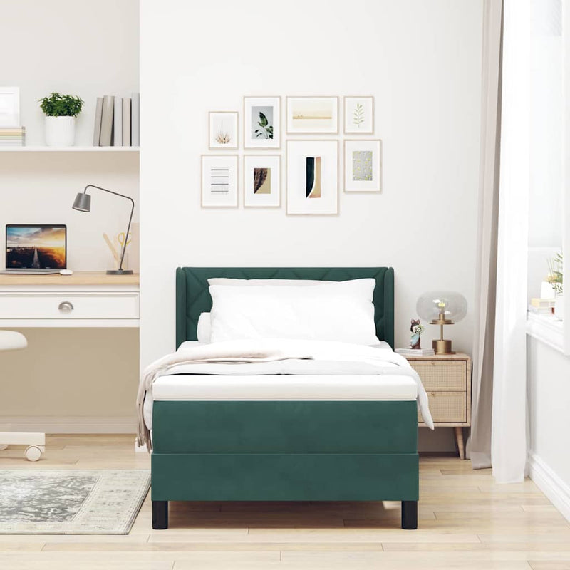 Pat cu arcuri cu headboard Verde închis 200 x 90 cm Catifea