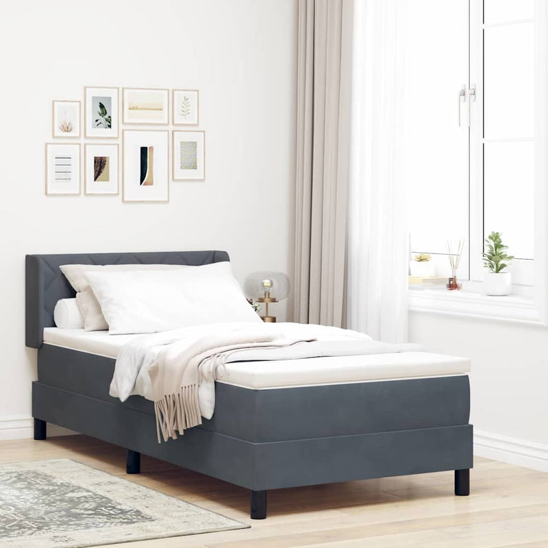 Pat cu arcuri cu headboard Gri închis 200 x 100 cm Catifea