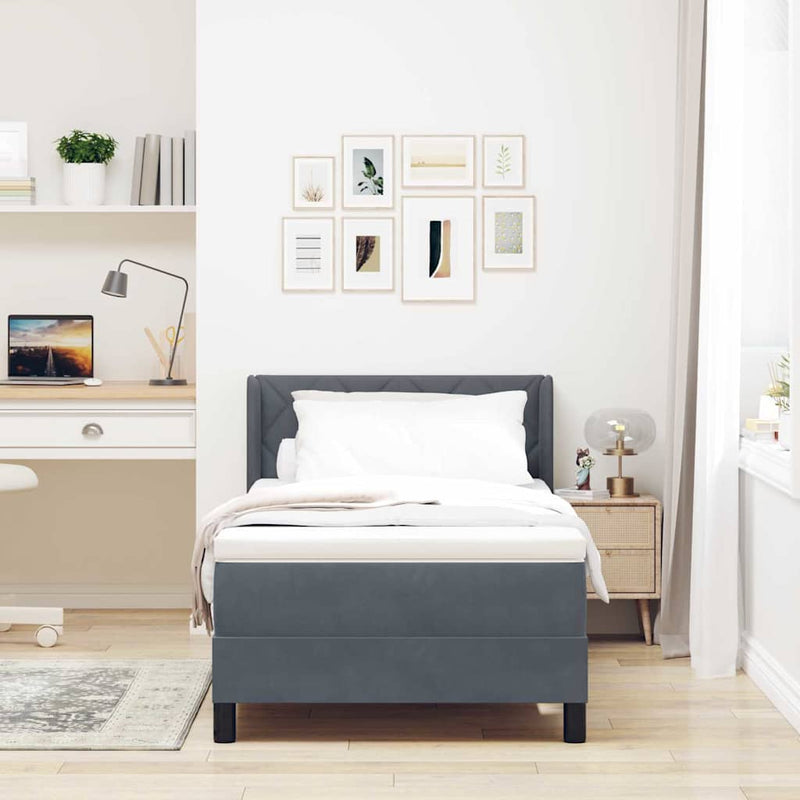 Pat cu arcuri cu headboard Gri închis 200 x 100 cm Catifea