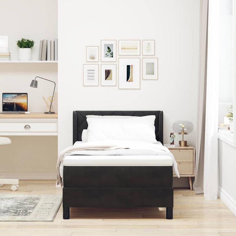 Pat cu arcuri cu headboard Manual Negru 200 x 100 cm Catifea