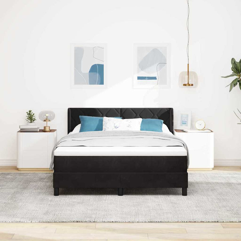 Pat cu arcuri cu headboard Manual Negru 190 x 140 cm Catifea