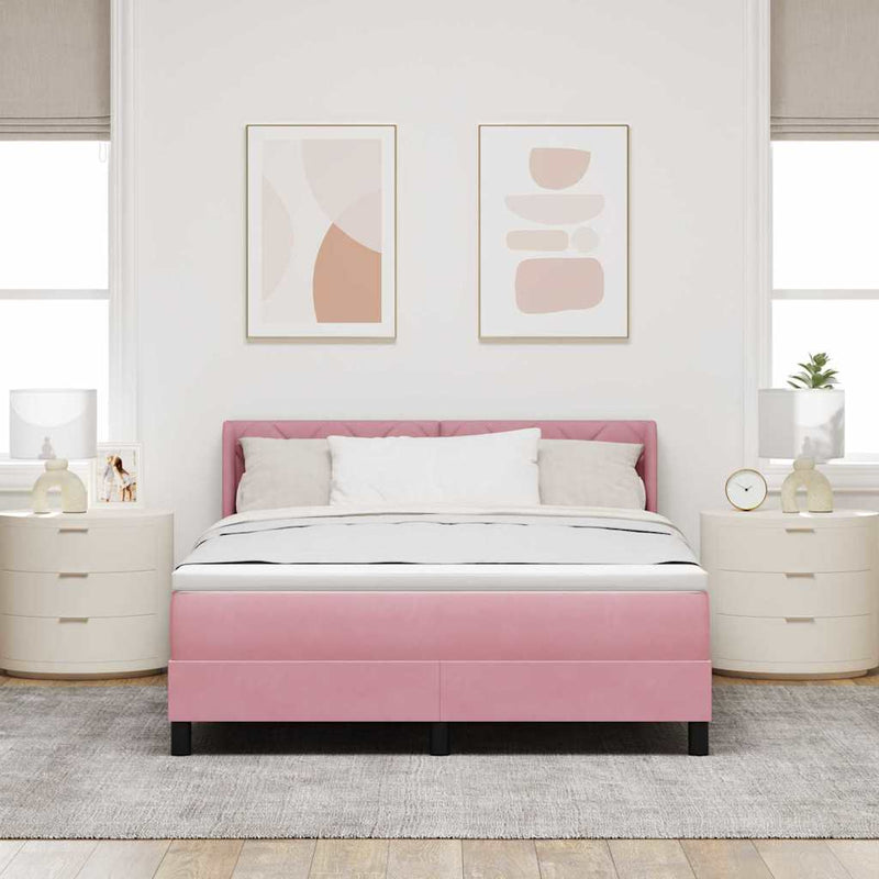 Pat cu arcuri cu headboard Manual Roz 190 x 140 cm Catifea