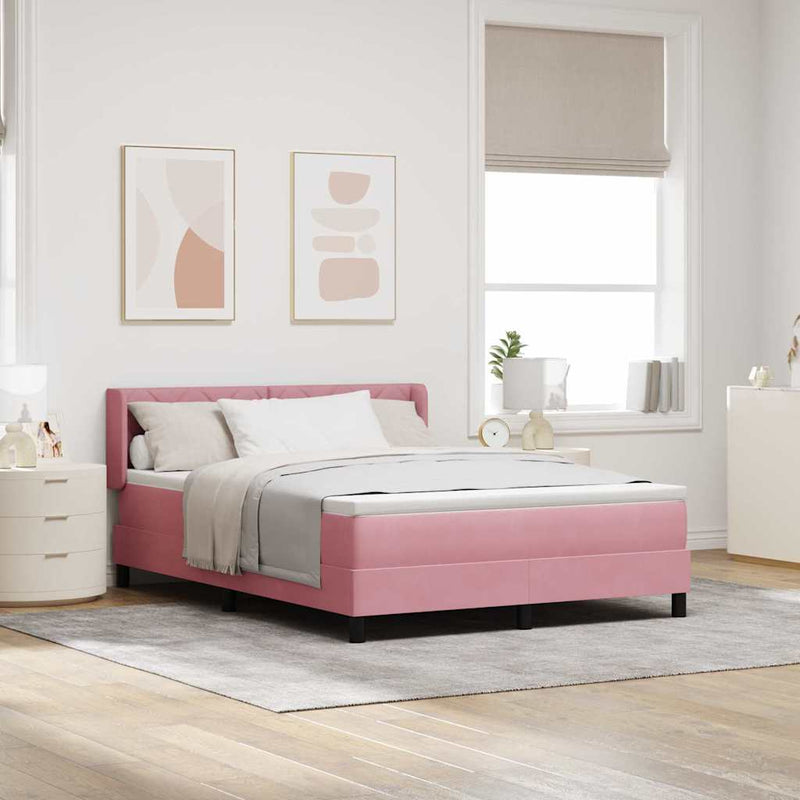 Pat cu arcuri cu headboard Manual Roz 200 x 140 cm Catifea