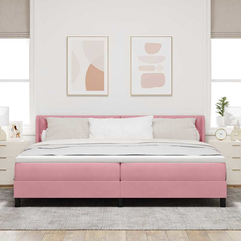 Pat cu arcuri cu headboard Manual Roz 200 x 200 cm Catifea