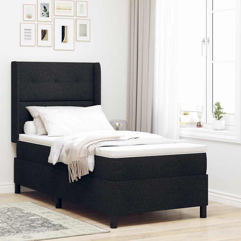 Pat cu arcuri cu pernă cu headboard Negru 200 x 100 cm țesătură