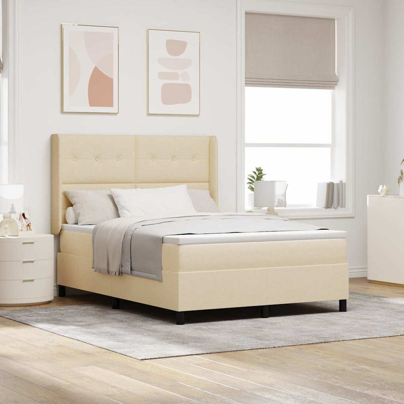Pat cu arcuri cu pernă cu headboard Crem 200 x 160 cm țesătură