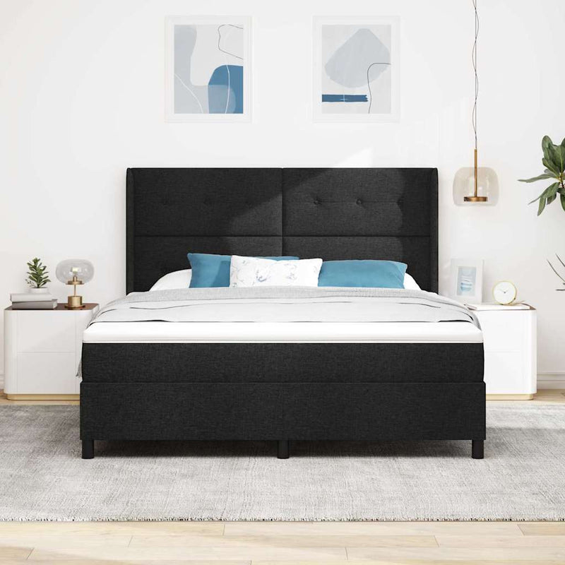 Pat cu arcuri cu pernă cu headboard Negru 200 x 180 cm țesătură