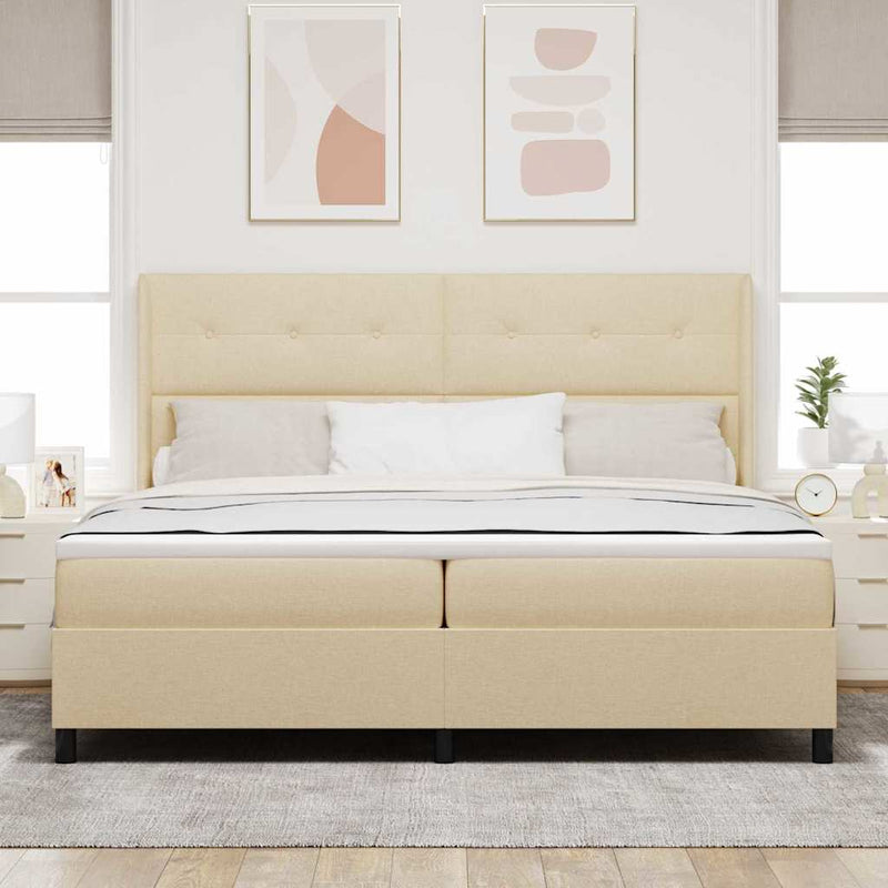 Pat cu arcuri cu pernă cu headboard Crem 200 x 200 cm țesătură