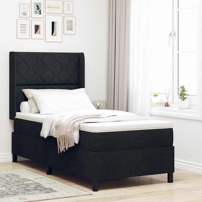 Pat cu arcuri cu pernă cu headboard Negru 200 x 100 cm țesătură