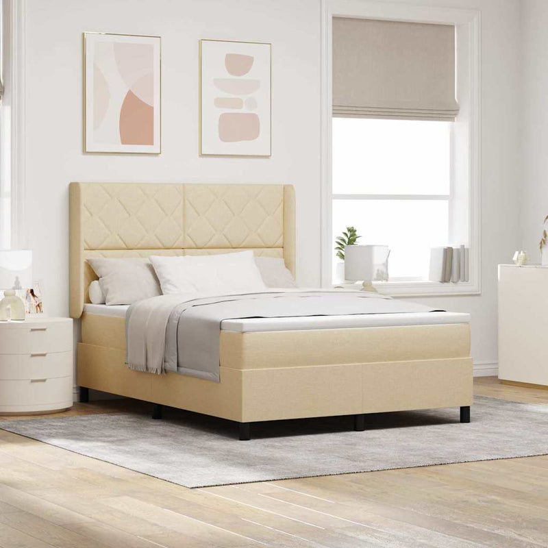 Pat cu arcuri cu pernă cu headboard Crem 200 x 160 cm țesătură