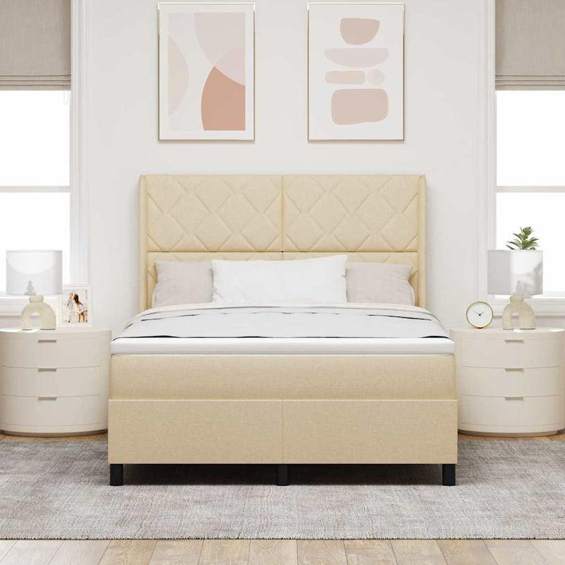 Pat cu arcuri cu pernă cu headboard Crem 200 x 160 cm țesătură