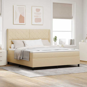 Pat cu arcuri cu pernă cu headboard Crem 200 x 180 cm țesătură