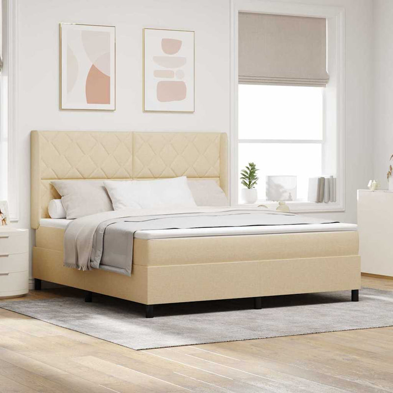 Pat cu arcuri cu pernă cu headboard Crem 200 x 180 cm țesătură