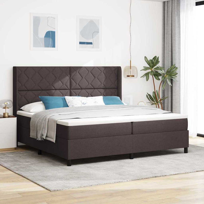 Pat cu arcuri cu pernă Manual Maro închis 200 x 200 cm țesătură