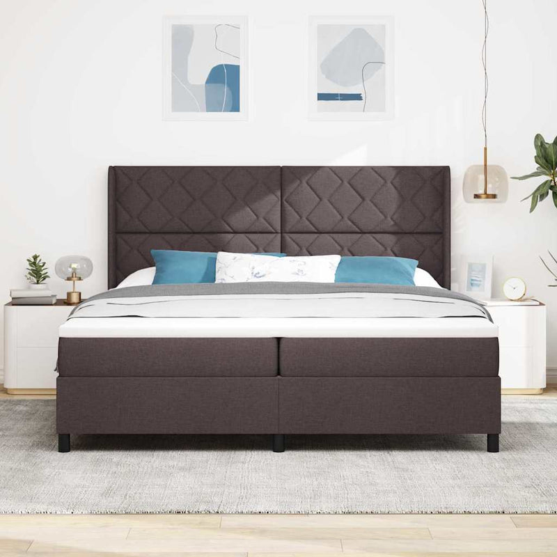 Pat cu arcuri cu pernă Manual Maro închis 200 x 200 cm țesătură