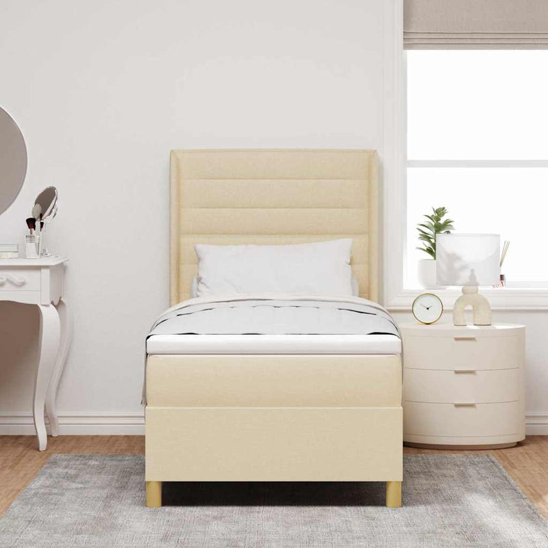 Pat cu arcuri cu saltea cu headboard Crem 100 x 200 cm țesătură