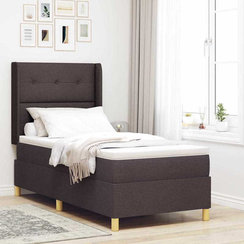 Pat cu arcuri cu headboard Maro închis 80 x 200 cm țesătură