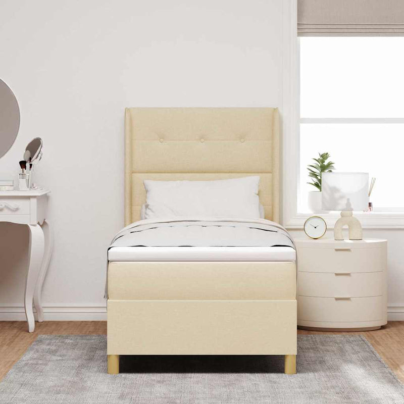 Pat cu arcuri cu headboard Crem 90 x 190 cm țesătură