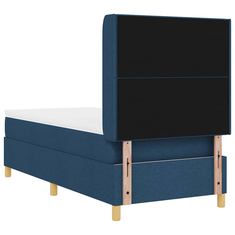 Pat cu arcuri cu headboard albastru 90 x 190 cm țesătură