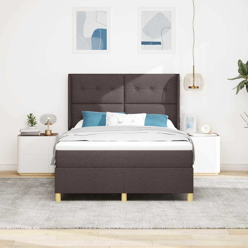 Pat cu arcuri cu headboard Maro închis 140 x 190 cm țesătură