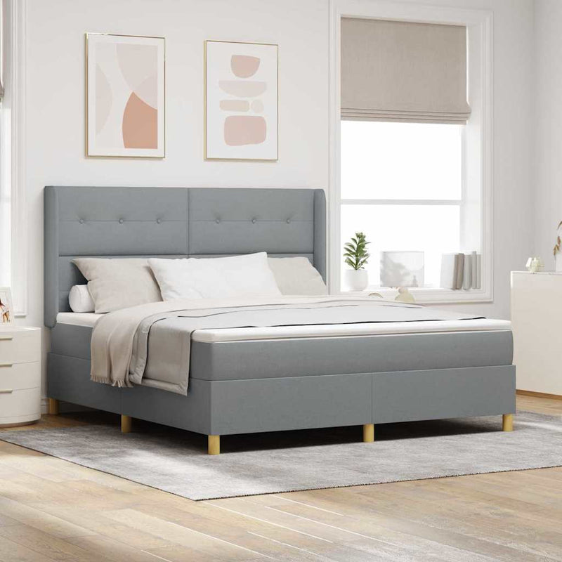 Pat cu arcuri cu headboard Gri deschis 180 x 200 cm țesătură