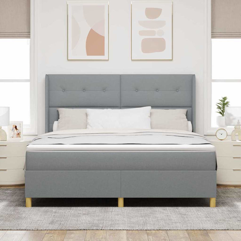Pat cu arcuri cu headboard Gri deschis 180 x 200 cm țesătură