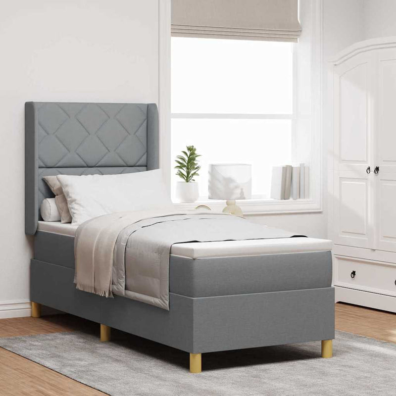 Pat cu arcuri cu headboard Gri deschis 80 x 200 cm țesătură