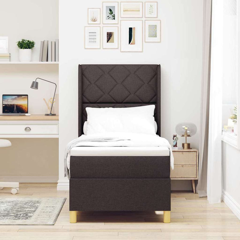 Pat cu arcuri cu headboard Maro închis 80 x 200 cm țesătură