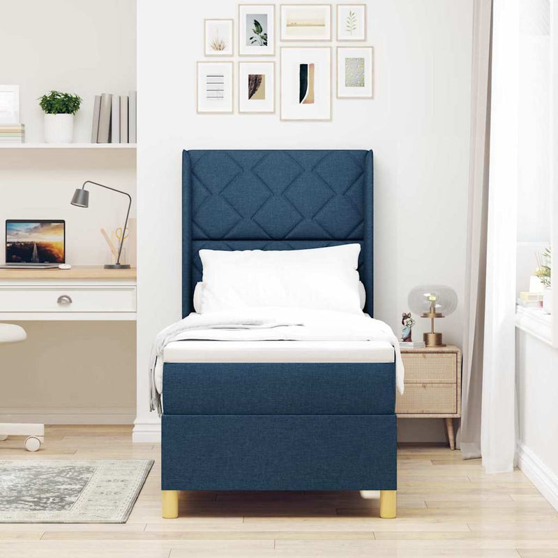 Pat cu arcuri cu headboard albastru 80 x 200 cm țesătură