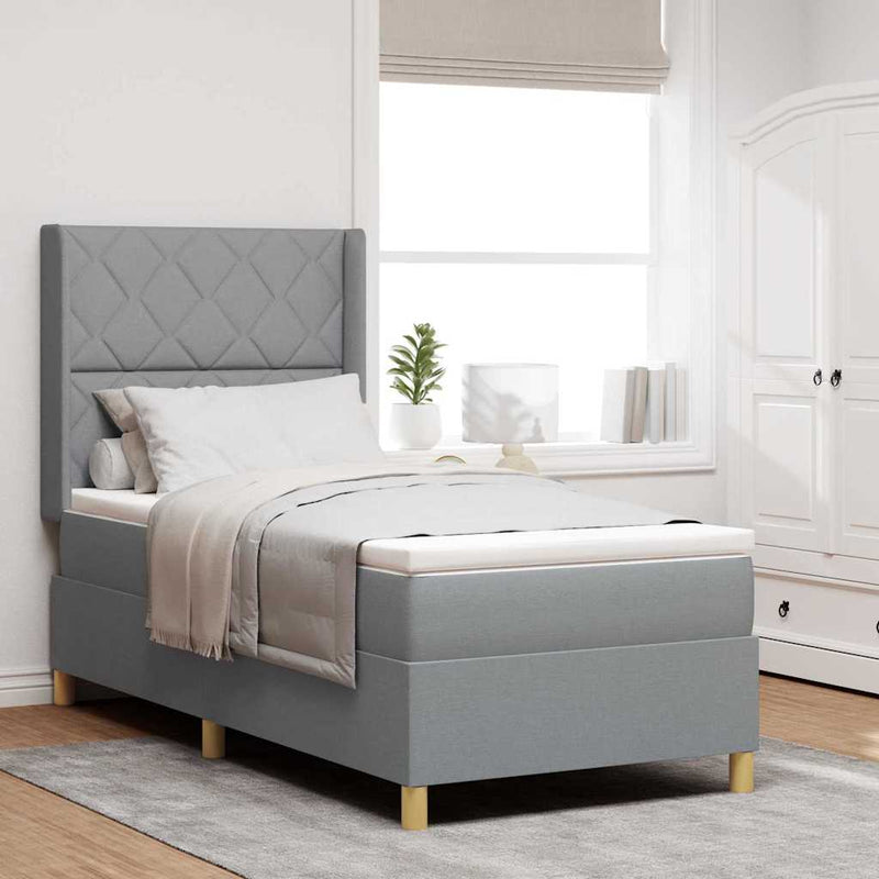 Pat cu arcuri cu headboard Gri deschis 100 x 200 cm țesătură