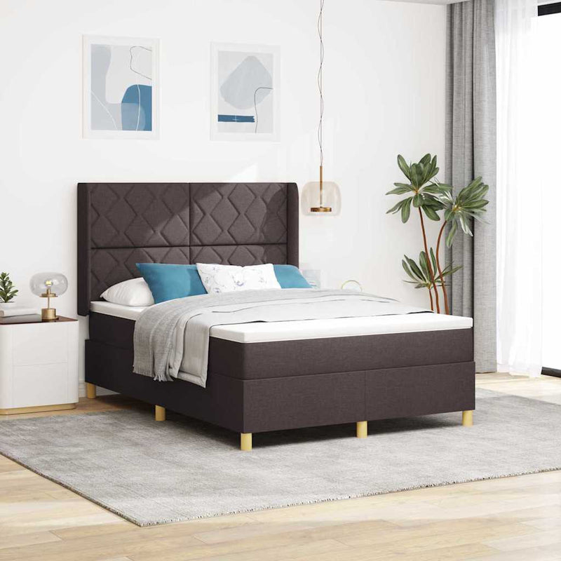 Pat cu arcuri cu headboard Maro închis 160 x 200 cm țesătură