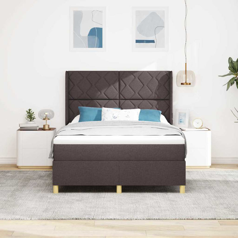 Pat cu arcuri cu headboard Maro închis 160 x 200 cm țesătură