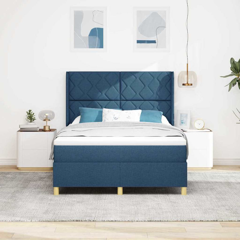 Pat cu arcuri cu headboard albastru 160 x 200 cm țesătură