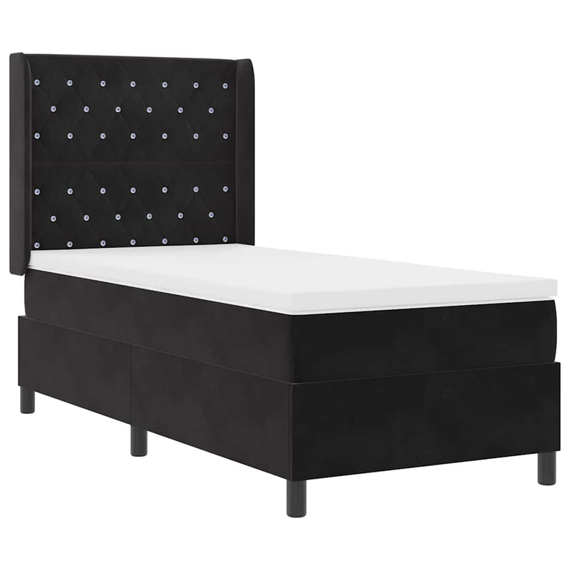Pat cu arcuri cu saltea cu headboard Negru 90 x 200 cm Catifea