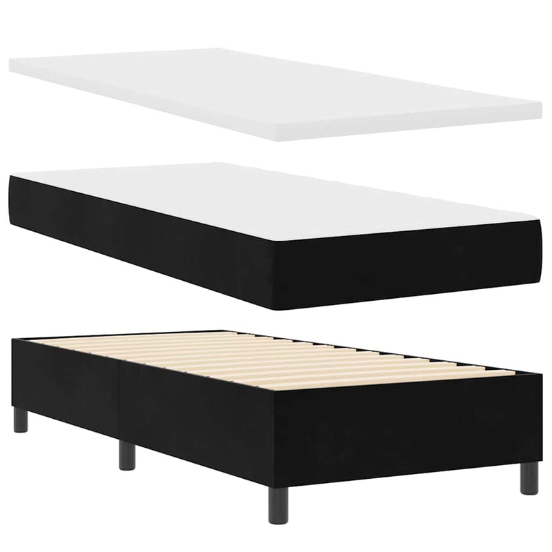 Pat cu arcuri cu saltea cu headboard Negru 90 x 200 cm Catifea