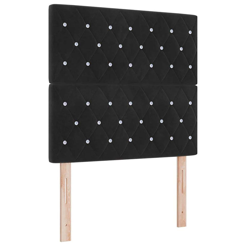 Pat cu arcuri cu saltea cu headboard Negru 90 x 200 cm Catifea