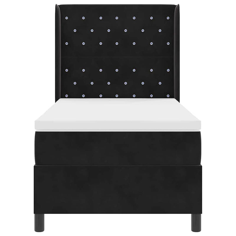 Pat cu arcuri cu saltea cu headboard Negru 90 x 200 cm Catifea