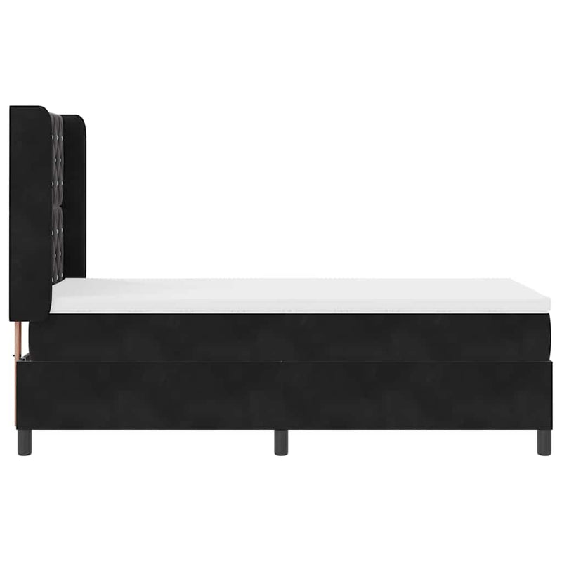 Pat cu arcuri cu saltea cu headboard Negru 90 x 200 cm Catifea