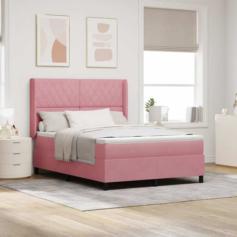 Pat cu arcuri cu saltea cu headboard Roz 140 x 190 cm Catifea