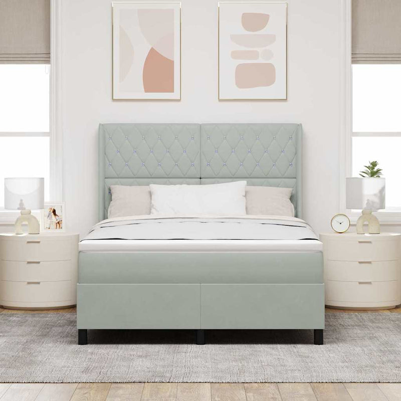 Pat cu arcuri cu saltea Gri deschis 140 x 200 cm Catifea