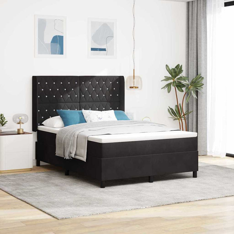 Pat cu arcuri cu saltea cu headboard Negru 140 x 200 cm Catifea