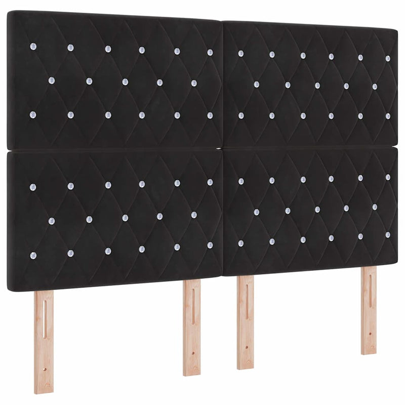 Pat cu arcuri cu saltea cu headboard Negru 140 x 200 cm Catifea