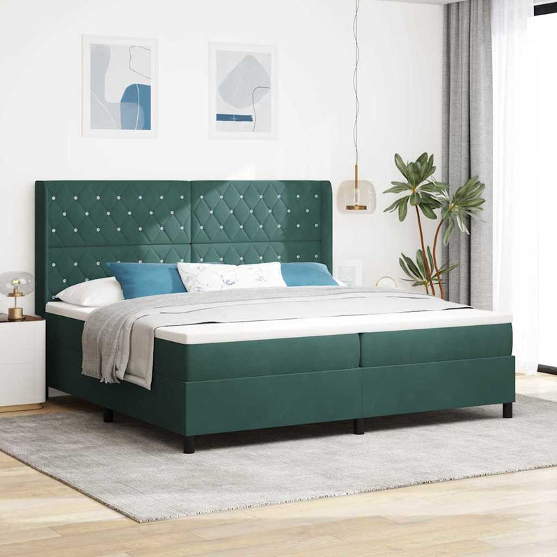 Pat cu arcuri cu saltea Verde închis 200 x 200 cm Catifea